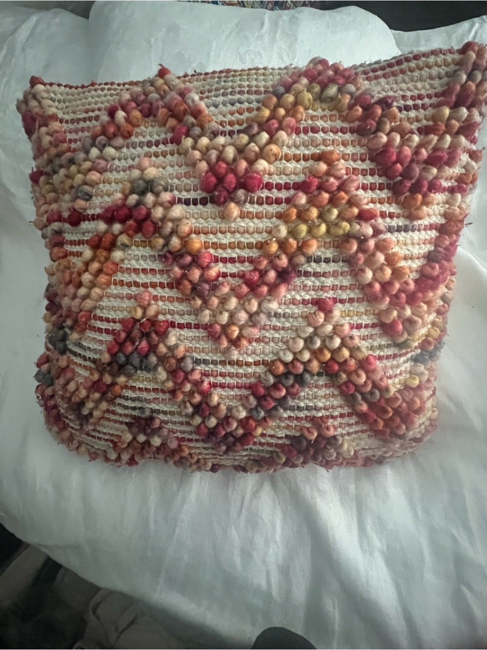 Textured Multicolor Accent Pillow - Cream with Warm Tones